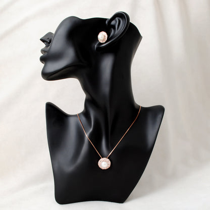 CZ & Pearl Necklace Earrings Set – 925 Silver & Gold Plated