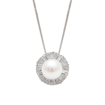 CZ & Pearl Necklace Earrings Set – 925 Silver & Gold Plated
