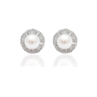 CZ & Pearl Necklace Earrings Set – 925 Silver & Gold Plated