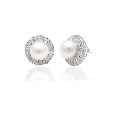 CZ & Pearl Necklace Earrings Set – 925 Silver & Gold Plated