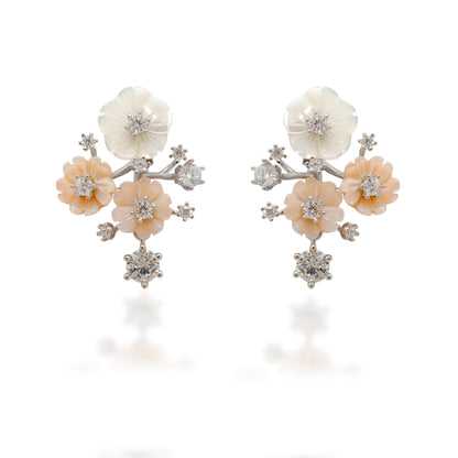 Bold Floral Enamel CZ Necklace & Earrings Set – 925 Sterling Silver, 17+2 Inch