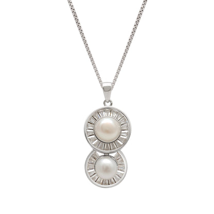 CZ & Pearl Necklace Earrings Set – 925 Sterling Silver, 20 Inch