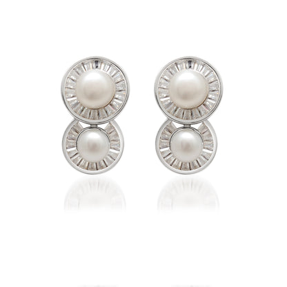 CZ & Pearl Necklace Earrings Set – 925 Sterling Silver, 20 Inch