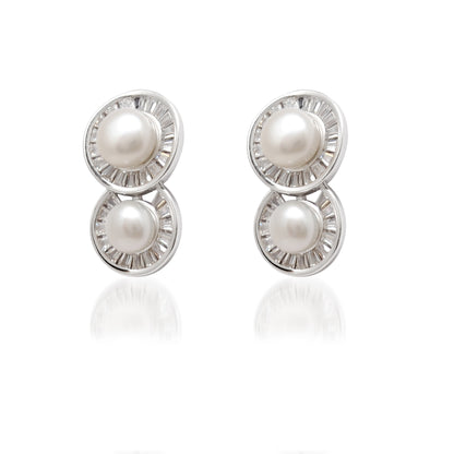 CZ & Pearl Necklace Earrings Set – 925 Sterling Silver, 20 Inch