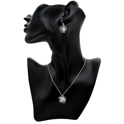 Dandelion CZ Necklace Earrings Set – 925 Sterling Silver, 19 Inch