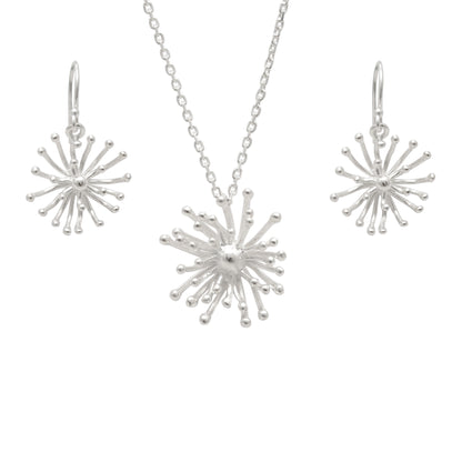 Dandelion CZ Necklace Earrings Set – 925 Sterling Silver, 19 Inch