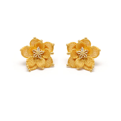 Layered Floral CZ Necklace Earrings Set – 925 Sterling Silver & Gold Plated, Adjustable 17+1 Inch