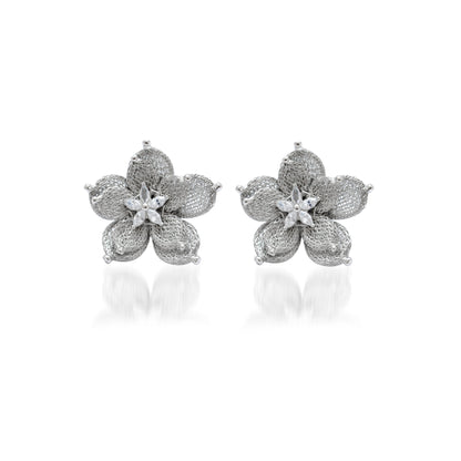 Layered Floral CZ Necklace Earrings Set – 925 Sterling Silver & Gold Plated, Adjustable 17+1 Inch
