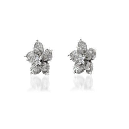 Layered Floral CZ Necklace Earrings Set – 925 Sterling Silver & Gold Plated, Adjustable 17+1 Inch