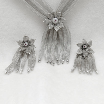 Filigree Layered Mesh CZ Necklace Set – 925 Silver & Gold Plated, 20+1 Inch