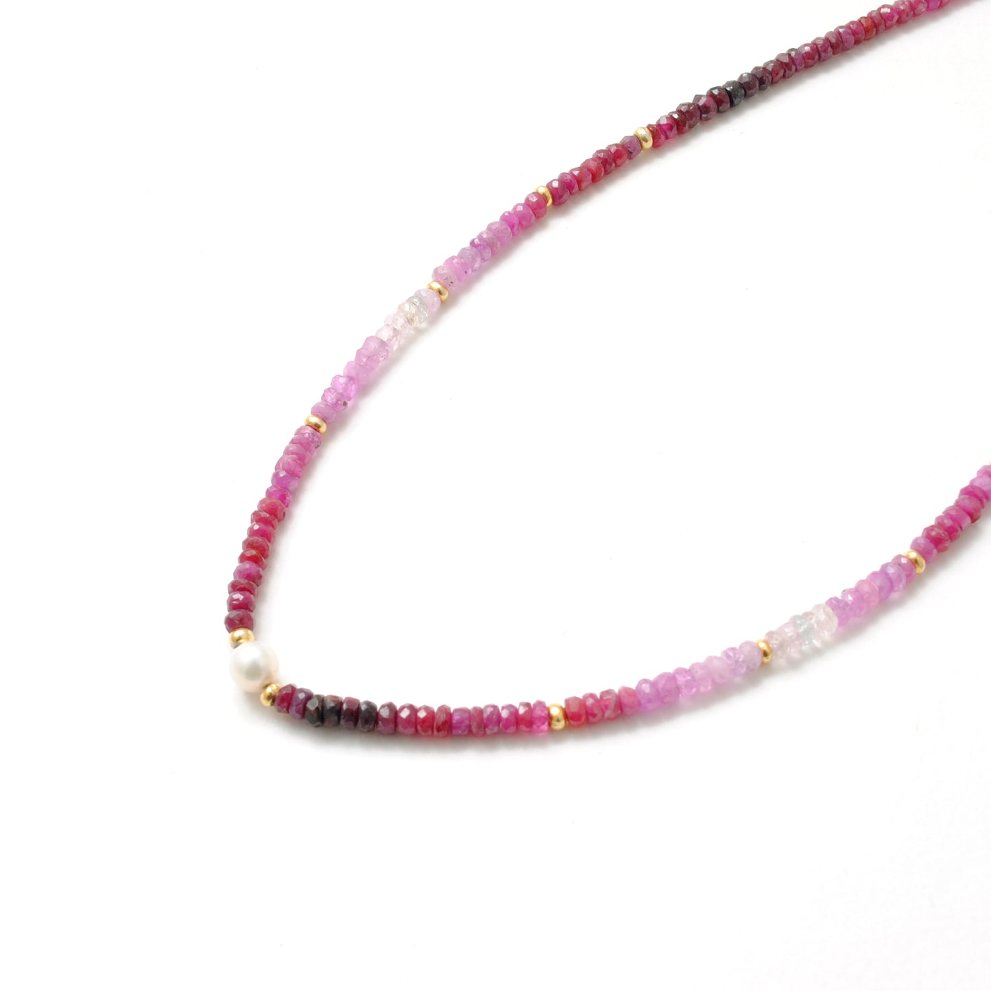 Shaded Ruby Faceted Rondelle Gemstone Necklace, 18-Inch Pearl & Sterling Silver Jewelry
