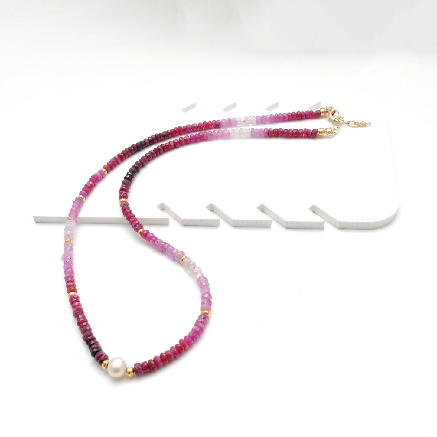 Shaded Ruby Faceted Rondelle Gemstone Necklace, 18-Inch Pearl & Sterling Silver Jewelry