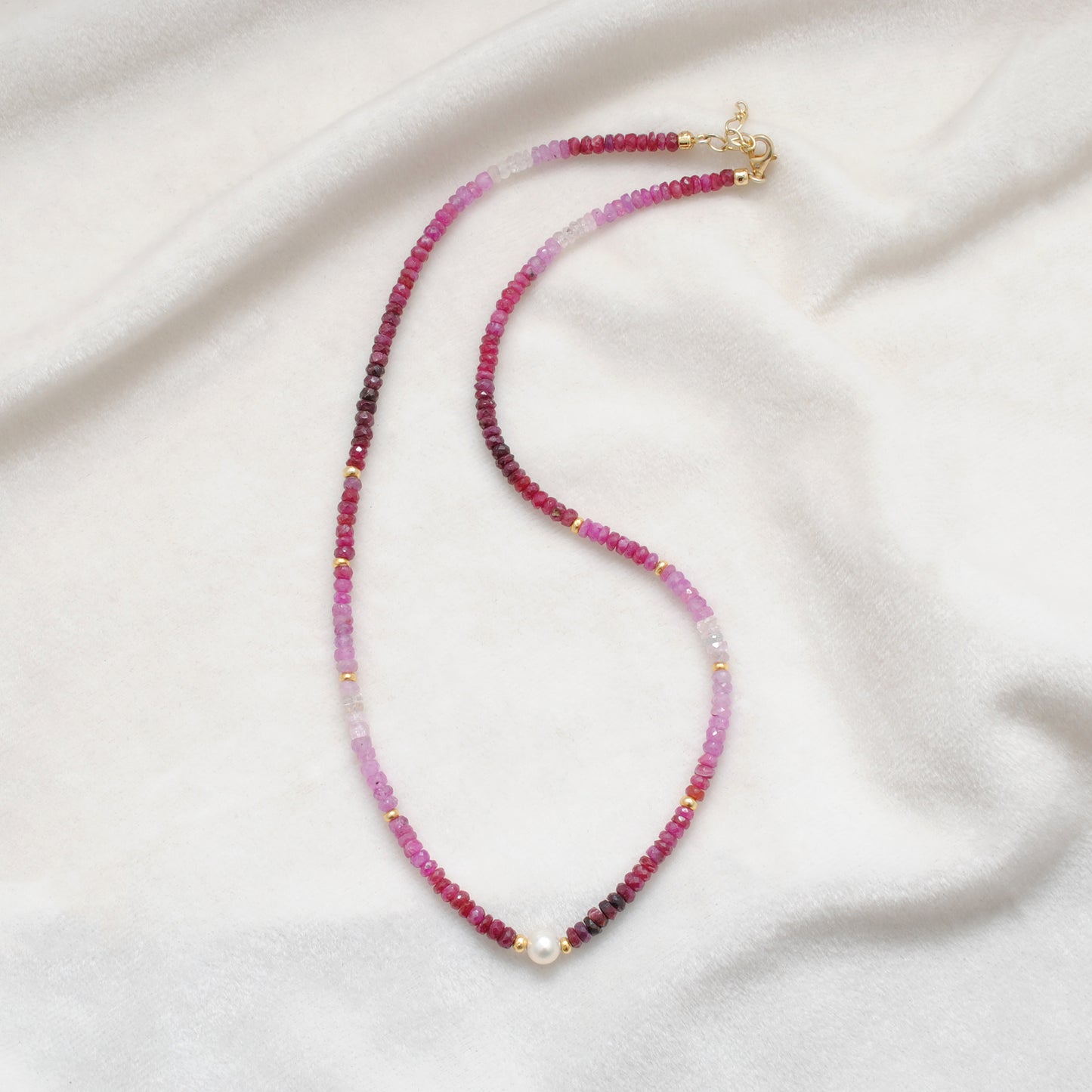 Shaded Ruby Faceted Rondelle Gemstone Necklace, 18-Inch Pearl & Sterling Silver Jewelry