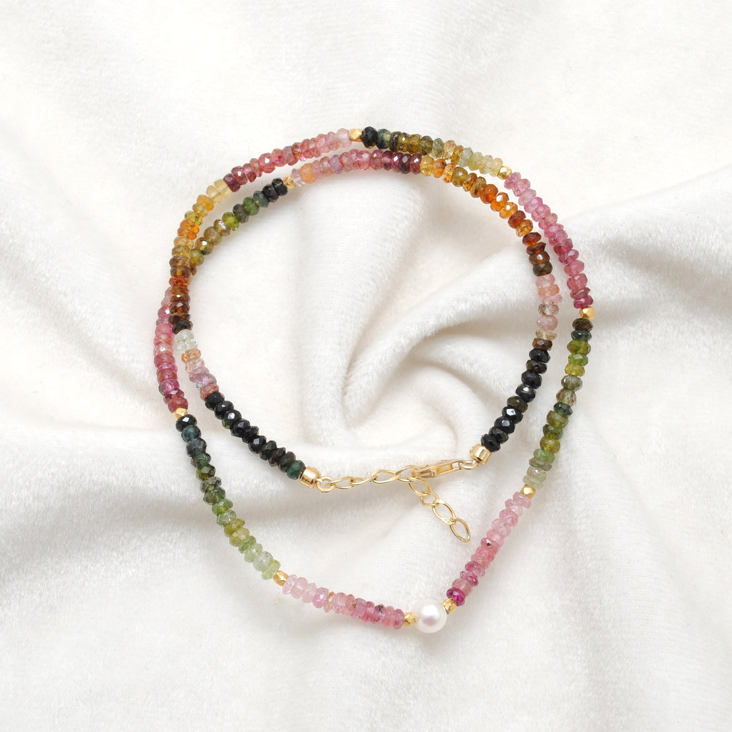 Genuine Multi Tourmaline Silver Gold Plated Necklace 18"