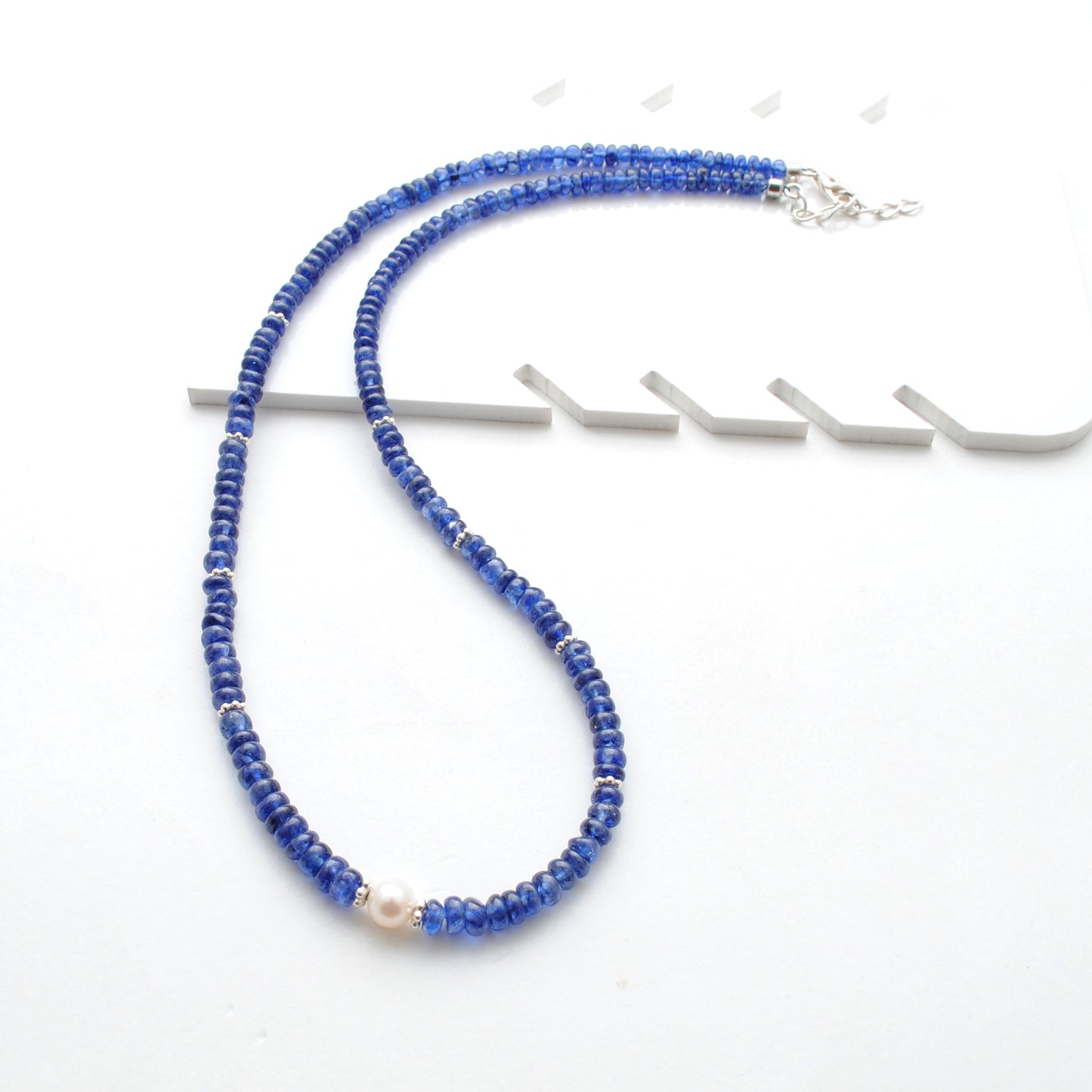 Genuine Blue Sapphire 5mm Beads With Pearl Necklace