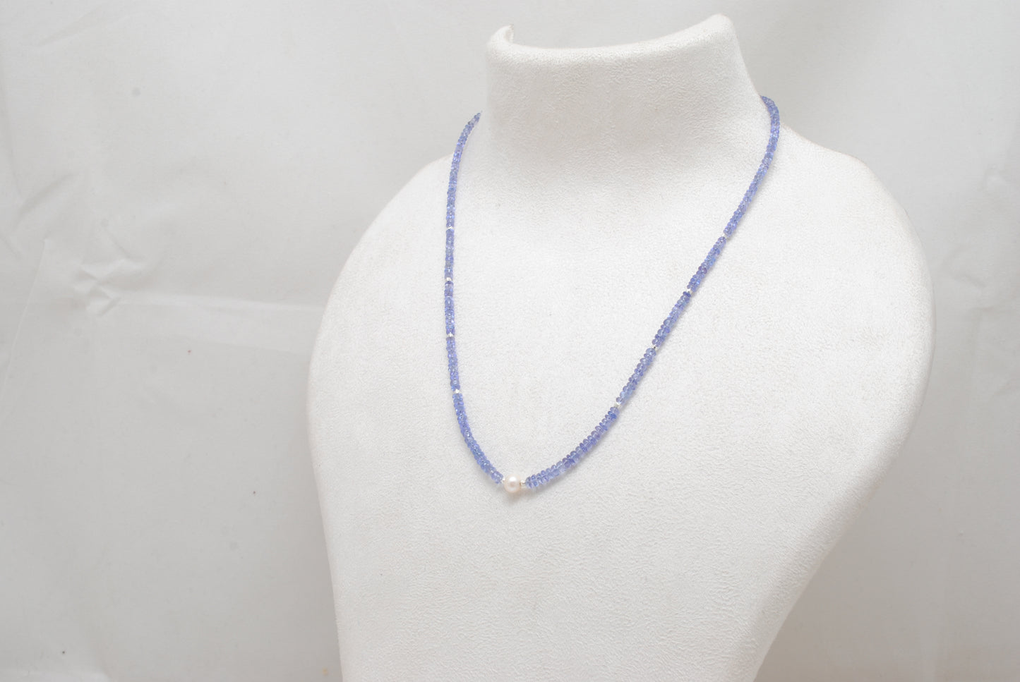 Natural Blue Tanzanite & Pearl Necklace, 925 Sterling Silver, Stylish Beaded Jewelry Gift