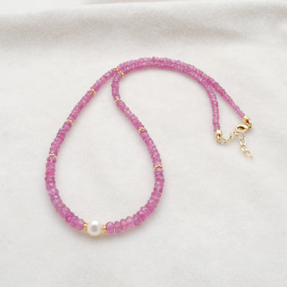 Natural Ruby Faceted Beaded Gemstone Necklace, 925 Sterling Silver, Handmade Jewelry Gift for Her