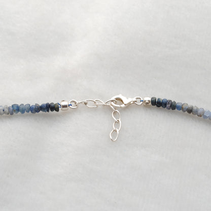 Shaded Blue Sapphire and Pearl Faceted Beaded Necklace, 925 Silver, Gift for Her
