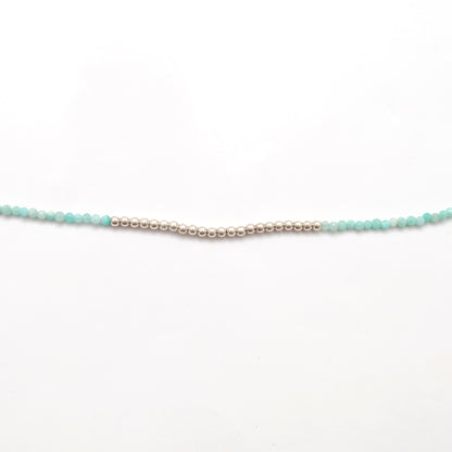 Amazonite Faceted Silver Charm Necklace 18"