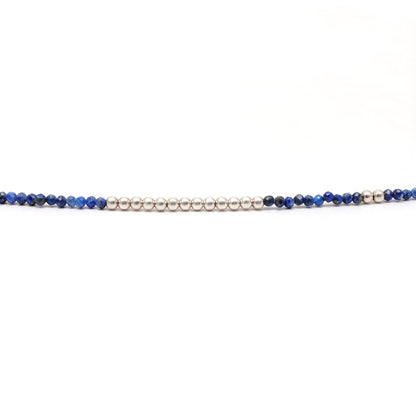 925 Sterling Silver Natural Lapis Lazuli Rondelle Beaded Necklace with Ball Beads