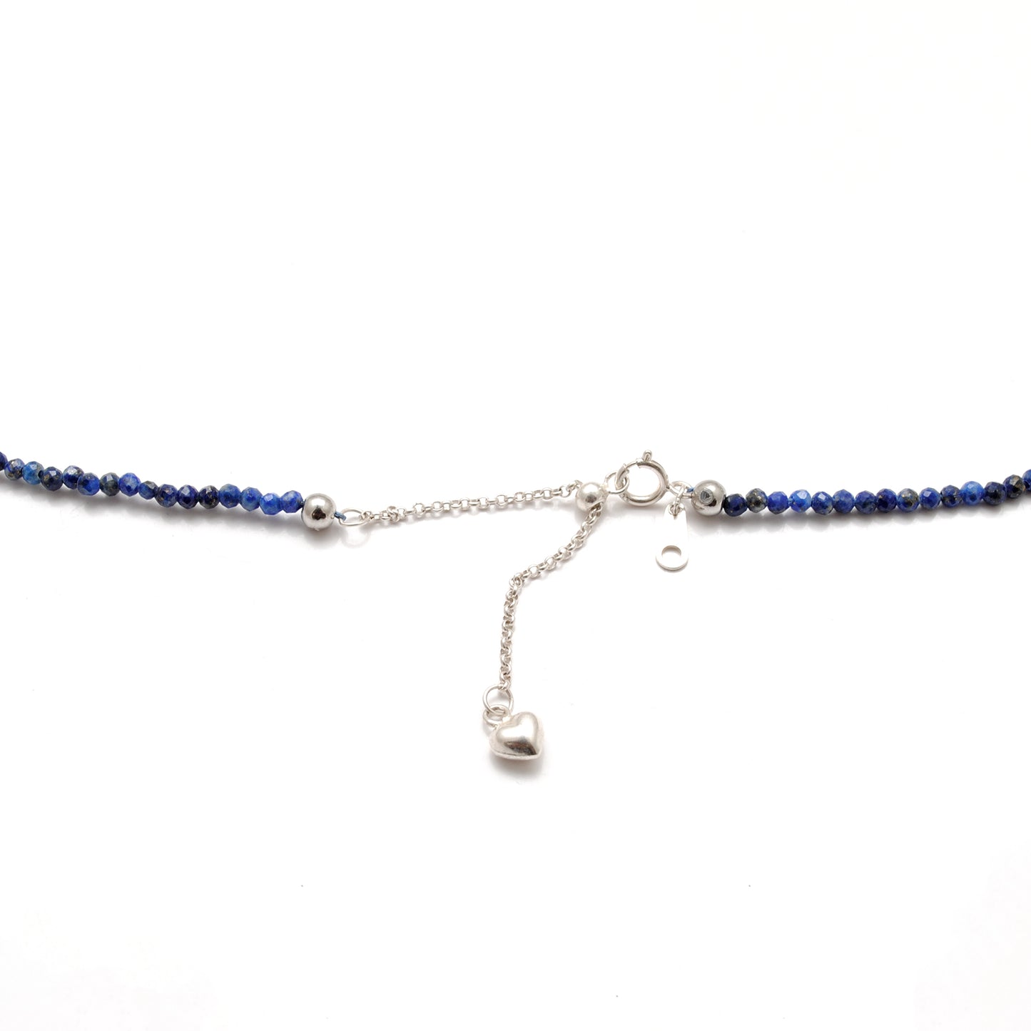 925 Sterling Silver Natural Lapis Lazuli Rondelle Beaded Necklace with Ball Beads