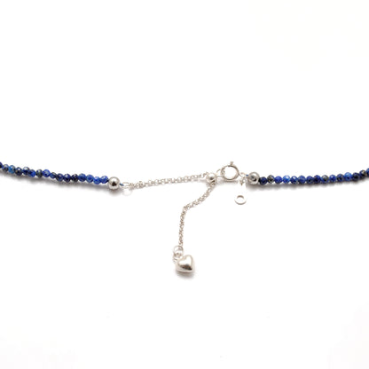 925 Sterling Silver Natural Lapis Lazuli Rondelle Beaded Necklace with Ball Beads