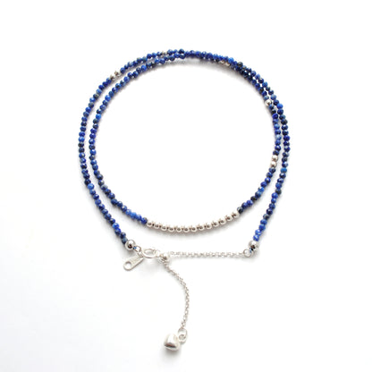 925 Sterling Silver Natural Lapis Lazuli Rondelle Beaded Necklace with Ball Beads