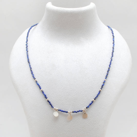 Lapis Lazuli Gemstone Beaded Silver Charm Necklace
