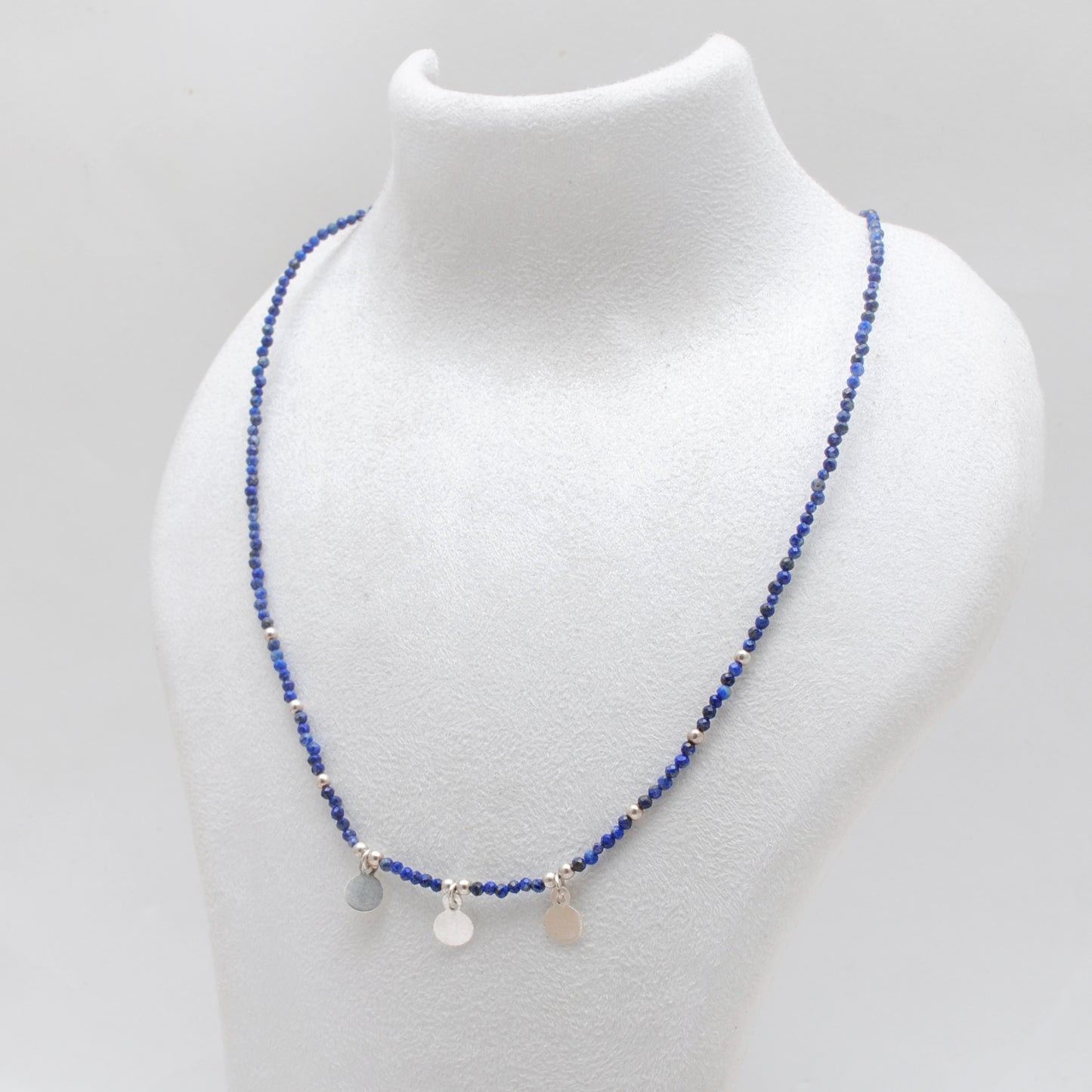 Lapis Lazuli Gemstone Beaded Silver Charm Necklace