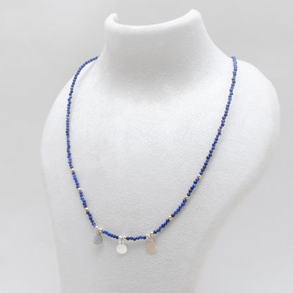 Lapis Lazuli Gemstone Beaded Silver Charm Necklace