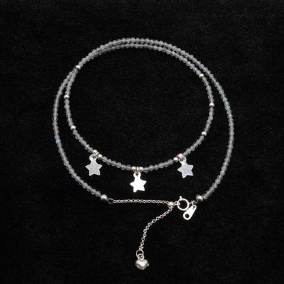 Labradorite Beaded Sterling Silver Charm Necklace