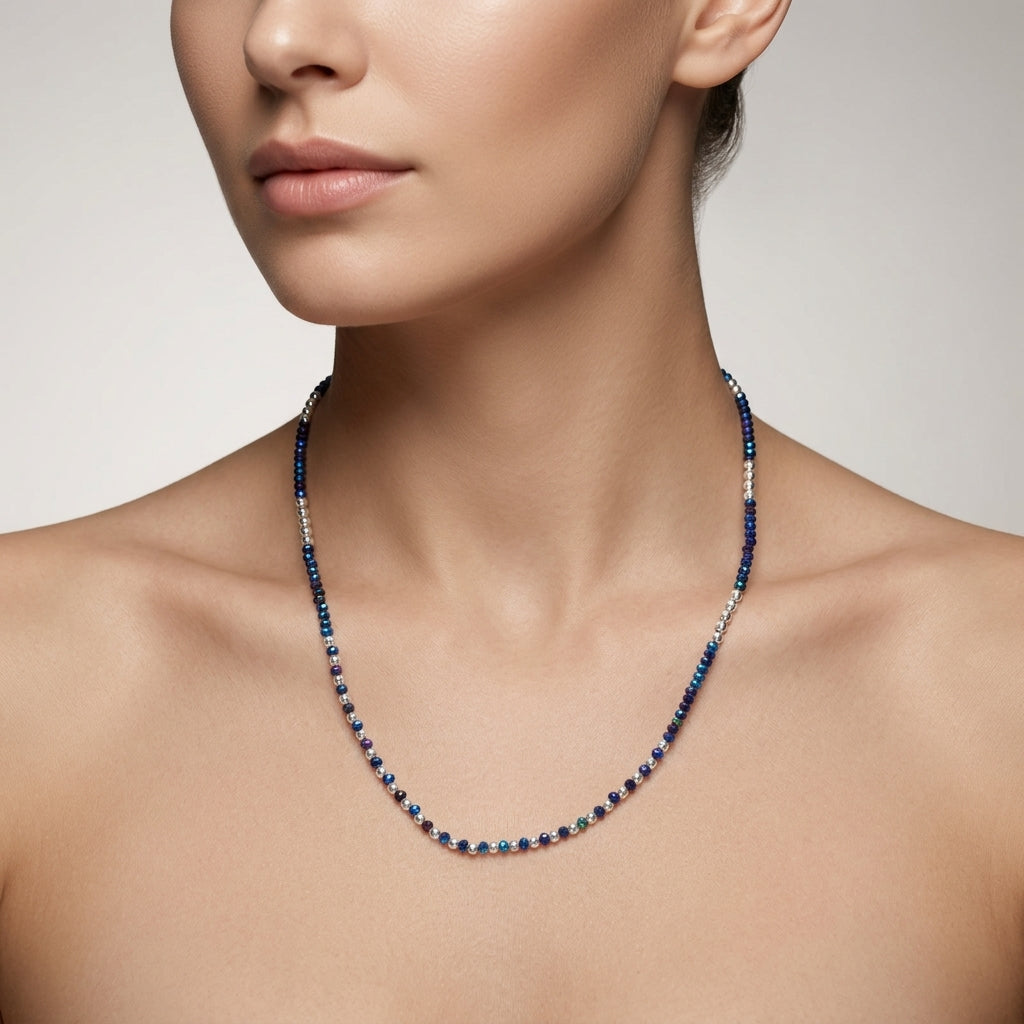 Natural Blue Mystic Coated Faceted Beaded Charm Necklace | Handmade Iridescent Gemstone Necklace for Women | Statement Gift