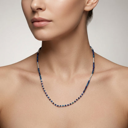 Natural Blue Mystic Coated Faceted Beaded Charm Necklace | Handmade Iridescent Gemstone Necklace for Women | Statement Gift