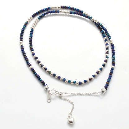 Blue Mystic Coated Faceted Beaded Silver Charm Necklace