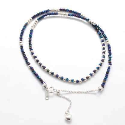 Blue Mystic Coated Faceted Beaded Silver Charm Necklace