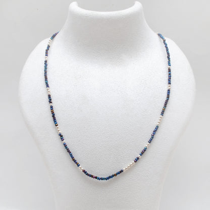 Black Spinel Blue Mystic Coated Beads Silver Necklace