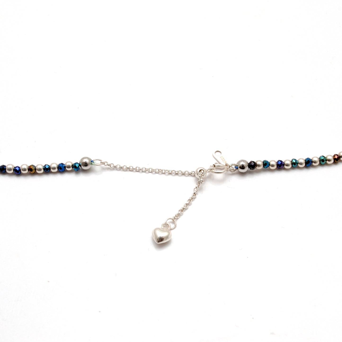 Black Spinel Blue Mystic Coated Silver Beaded Charm Necklace
