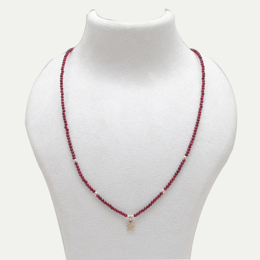Elegant Ruby Beaded Silver Chain Delicate Necklace