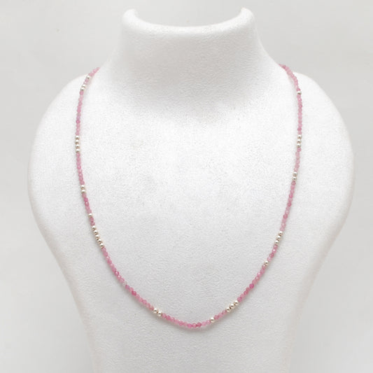 Pink Tourmaline Minimalist Silver Charm Necklace