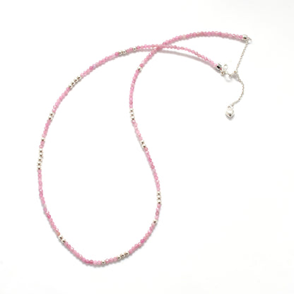 Pink Tourmaline Minimalist Silver Charm Necklace