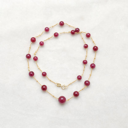 Natural Ruby Ball Beads 18k Gold Necklace