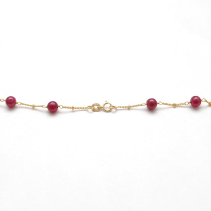 Natural Ruby Ball Beads 18k Gold Necklace