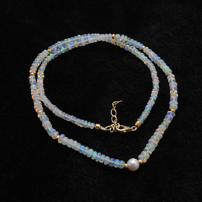 925 Sterling Silver Opal & Freshwater Pearl Beaded Necklace,