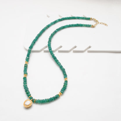 Faceted Emerald With Gold Plated Necklace 18"