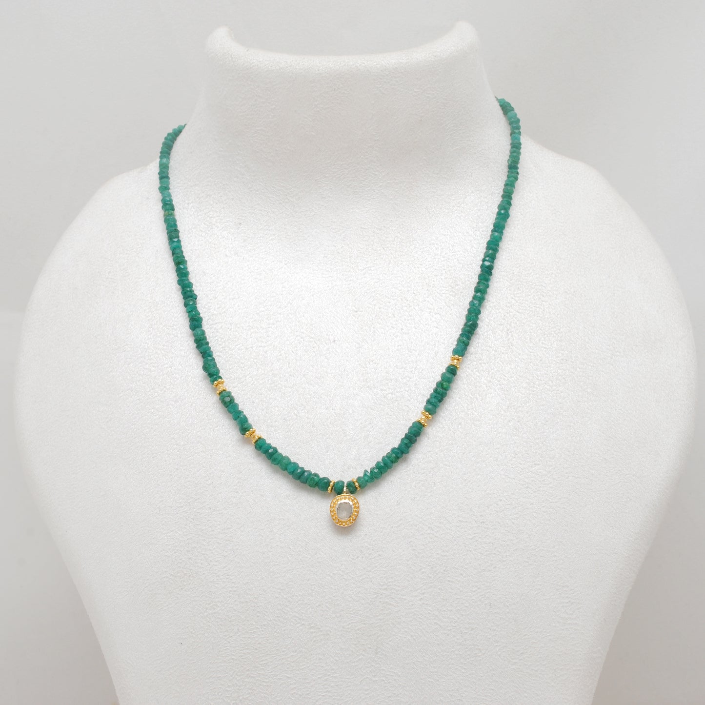 Faceted Emerald With Gold Plated Necklace 18"