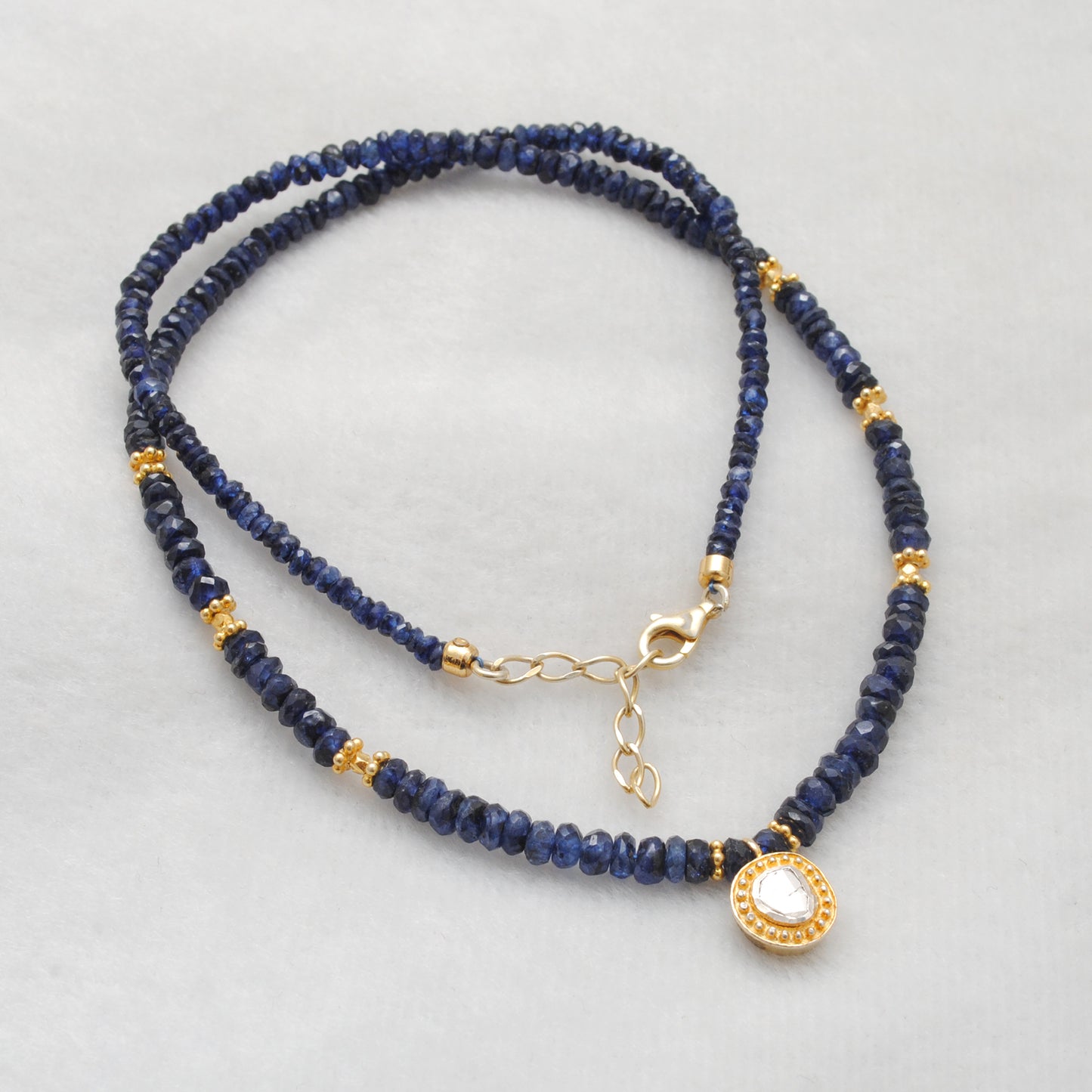 Rose Cut Diamond Necklace Sapphire Beaded Jewelry