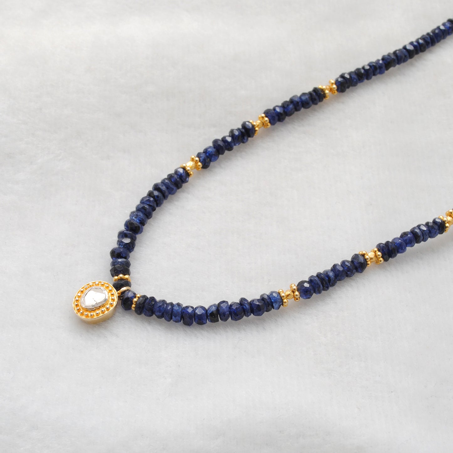 Rose Cut Diamond Necklace Sapphire Beaded Jewelry