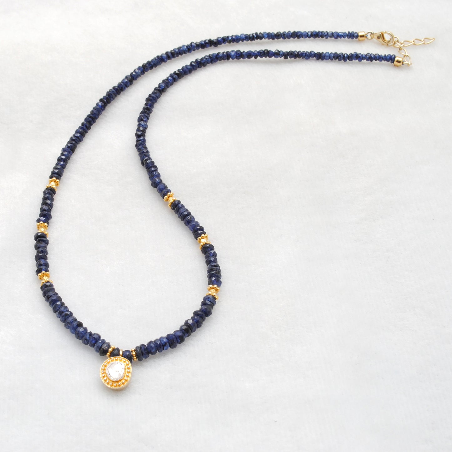 Rose Cut Diamond Necklace Sapphire Beaded Jewelry