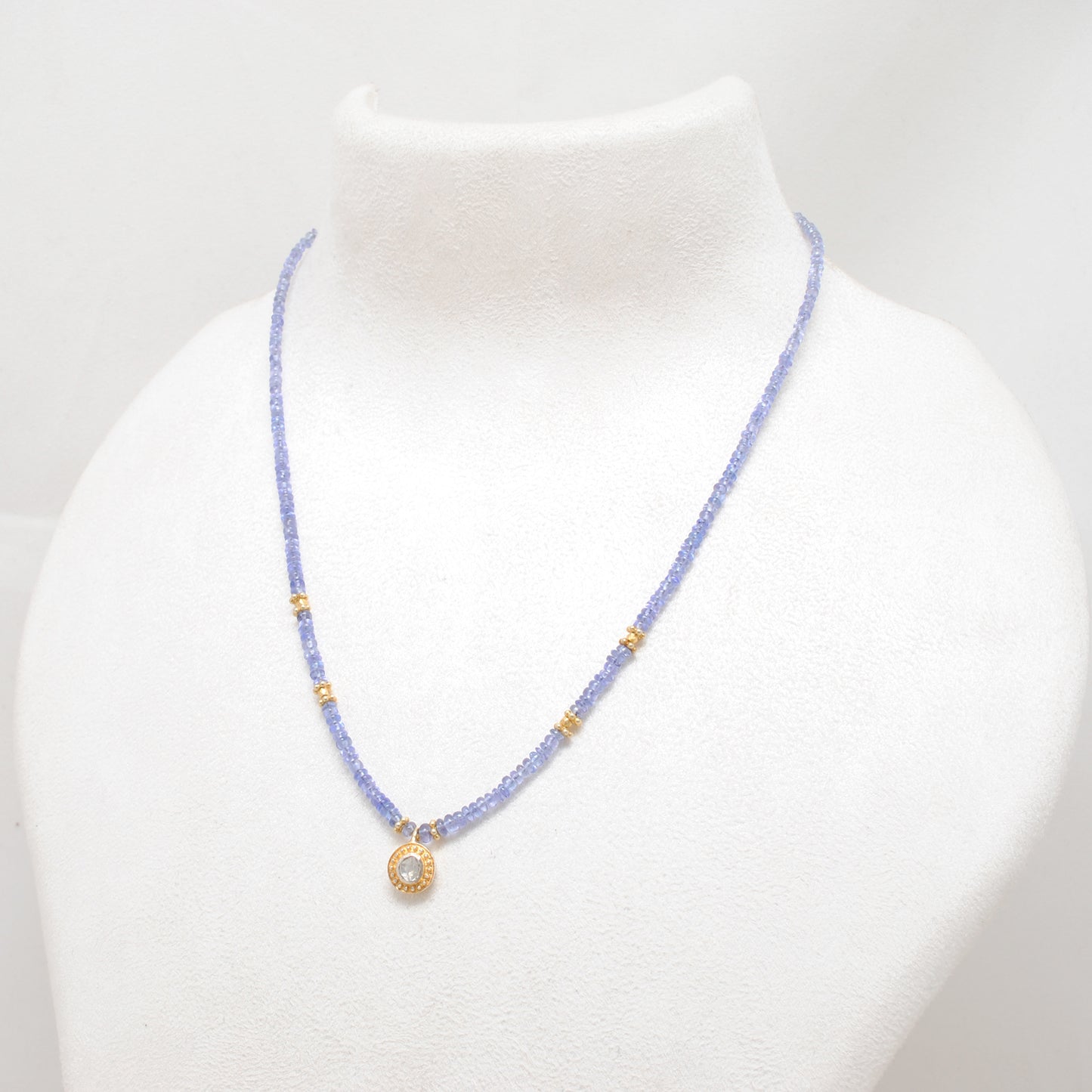 925 Sterling Silver Tanzanite Necklace with Rose Cut Diamond Pendant