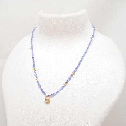 925 Sterling Silver Tanzanite Necklace with Rose Cut Diamond Pendant
